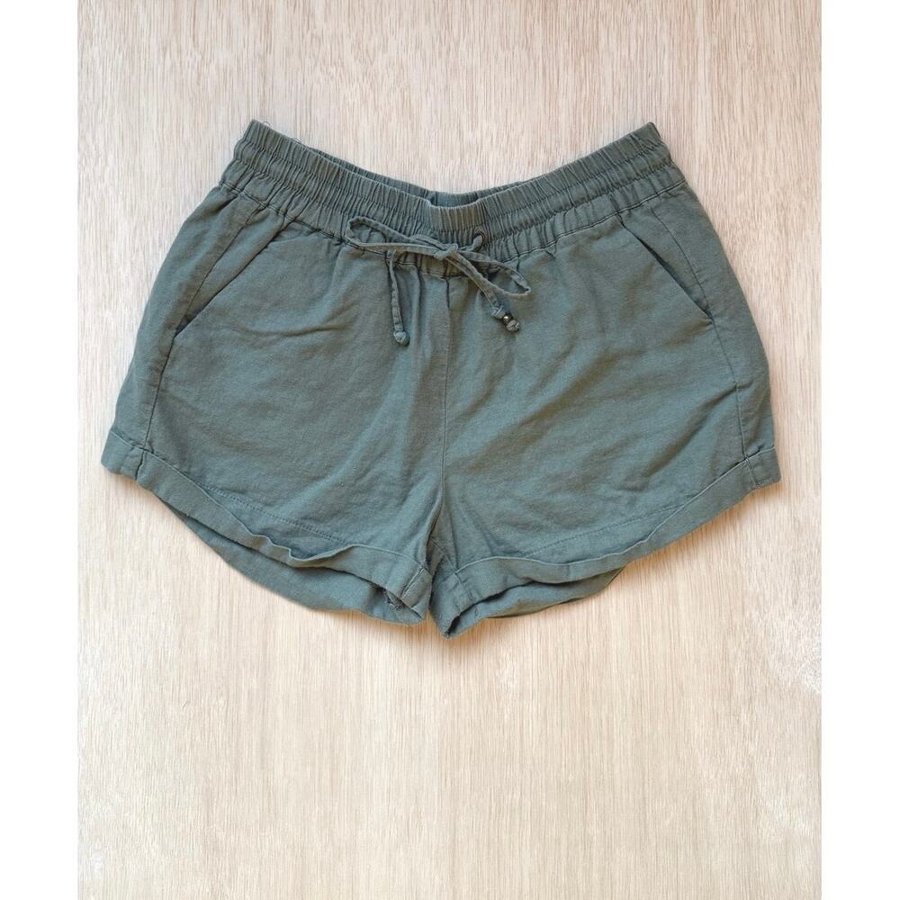 Linen Blend Love Tree Women's Casual Olive Green Shorts M